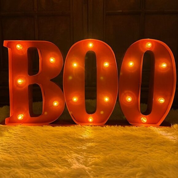 Large Metal Orange BOO Lighted Standing Sign - Picture 1 of 9